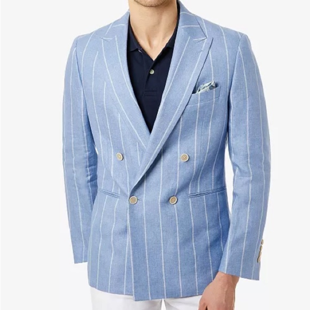 Tallia Men's Blue & White Pinstripe Double-Breasted Blazer